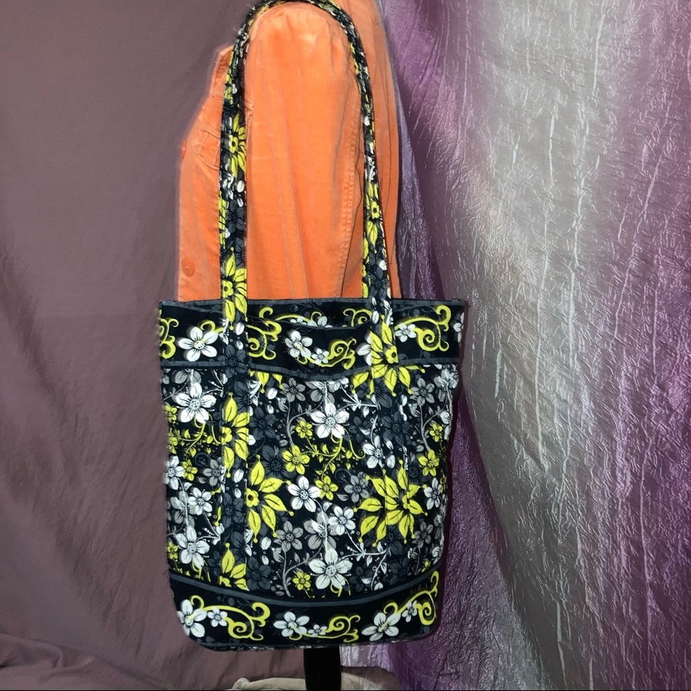 black floral cotton tote bag